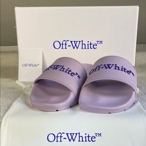 NEW & SOLD OUT OFF-WHITE Bookish Logo Slide Sandals in Lavender (EU 37 / US 7)